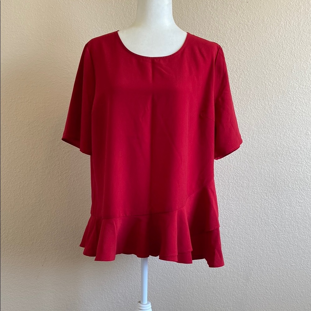Time and Tru Red Ruffled Short Sleeve Blouse